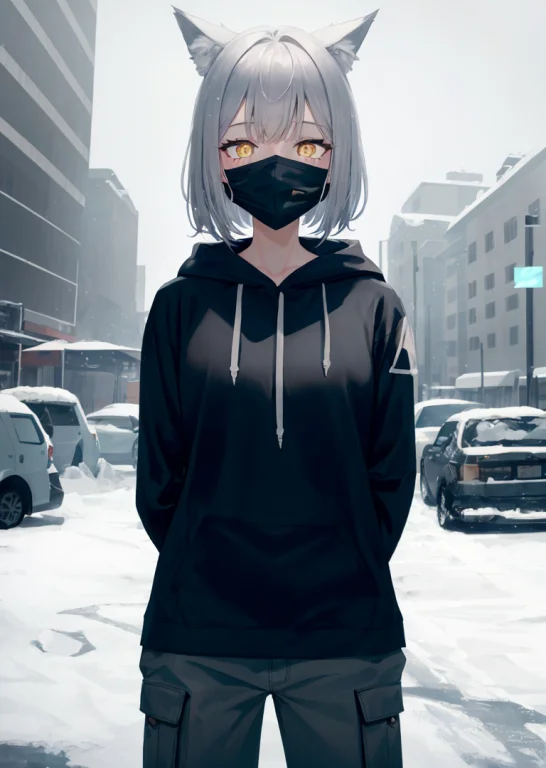 Solo, 1girl, Standing, Arms Behind Back, Medium Grey Hair, W...