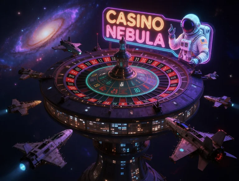 A Space Station Shaped Like A Casino Roulette Wheel, With Se...