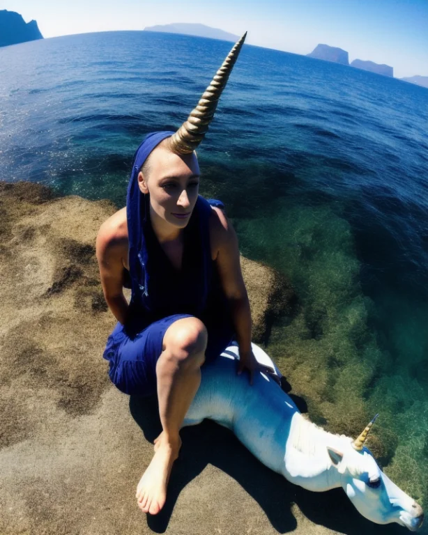 A Portrait Of An Sks Style Unicorn, Sitting In A Cove By The...