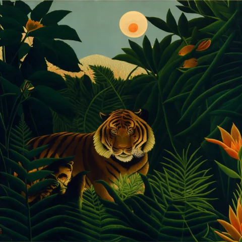 Masterpiece, Tiger With Wild Eyes Stalking Prey, High Qualit... — Stable Diffusion AI Prompt: ((masterpiece))), tiger with wild eyes stalking prey, high quality, high resolut...