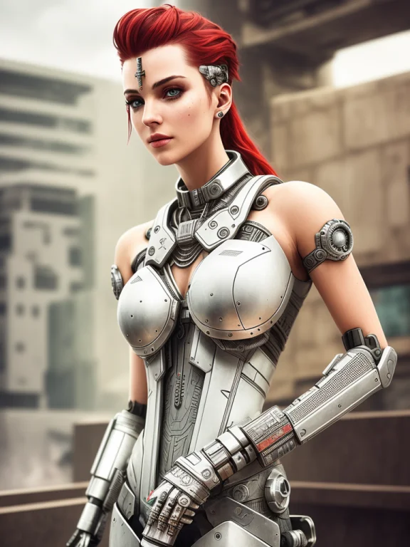 Made Out Of White Metal, Rough Surface, Cyborg, Cyberpunk St...