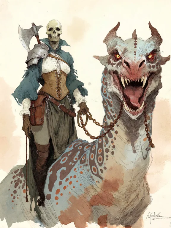 Bradhamel Art Style. A Skeletal Warrior With A Skull Face, C...