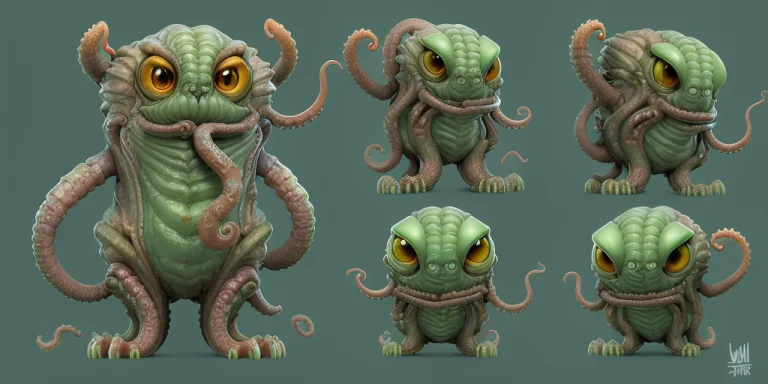 A Character Turnaround Of Tall Humanoid Lovecraftian Cat-mon...