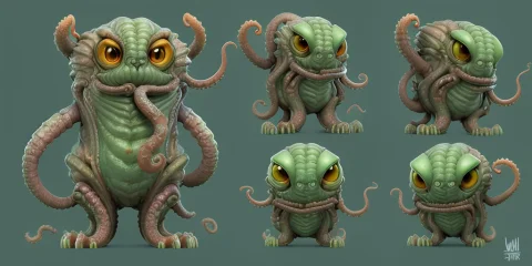 A Character Turnaround Of Tall Humanoid Lovecraftian Cat-mon... — Stable Diffusion AI Prompt: a character turnaround of tall humanoid Lovecraftian cat-monster, all eyes and t...