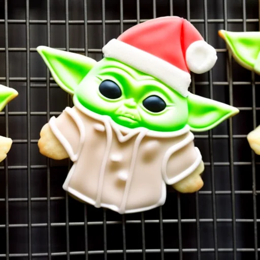 Xmascookie Baby Yoda In A Santa Hat, On A Cooling Rack