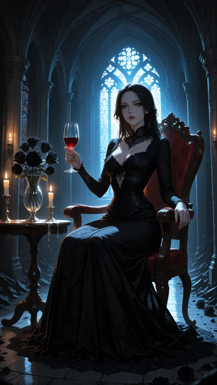 An Aristocratic Female Vampire In An Ornate Victorian Black...