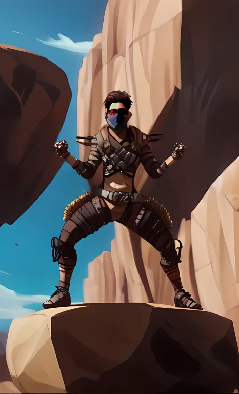 A Male Character Stand On The Rock, Wear Mask, Skin, Canyon...