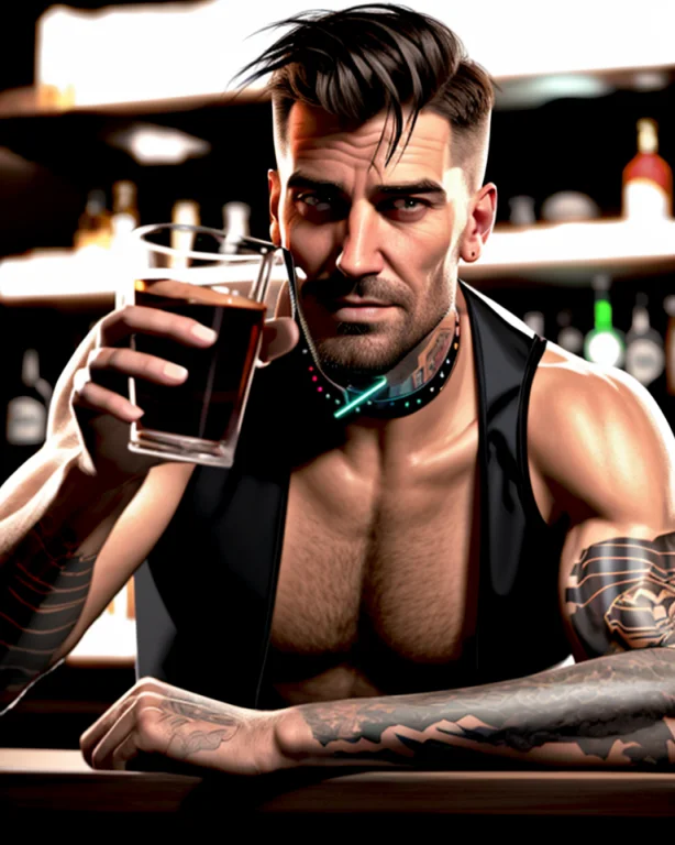 A Handsome Man As A Rough Bartender With A Stumble Beard And...