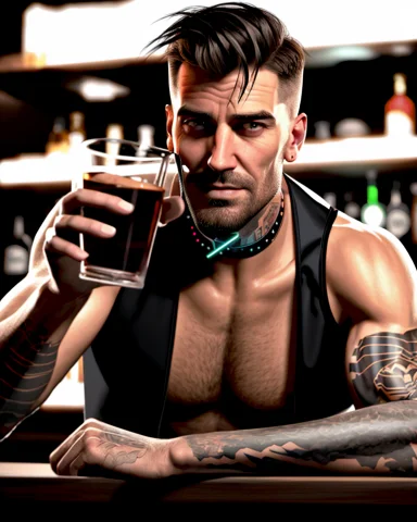 A Handsome Man As A Rough Bartender With A Stumble Beard And... — Stable Diffusion AI Prompt: A handsome man as a rough bartender with a stumble beard and a smirk on his face...