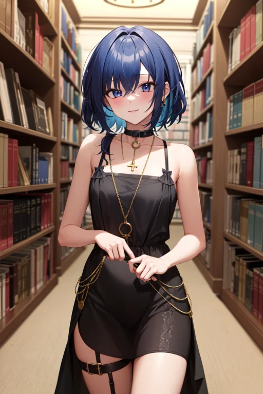 Masterpiece, Bestquality, 1girl, Solo, Goth, Library, Blue H...