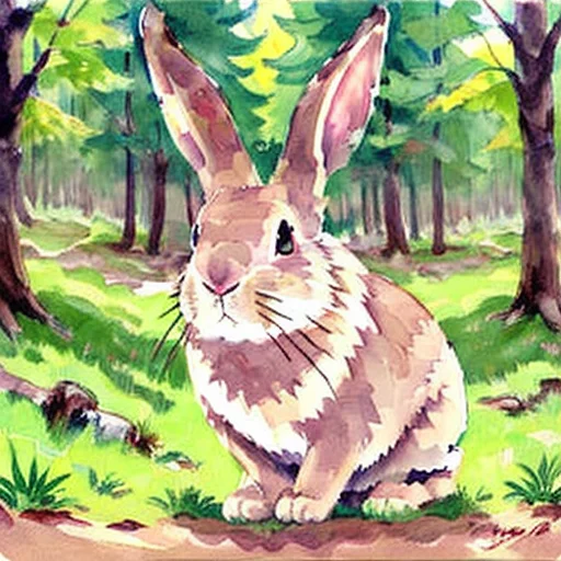 Loracolorwaterv1 A Rabbit In A Forrest