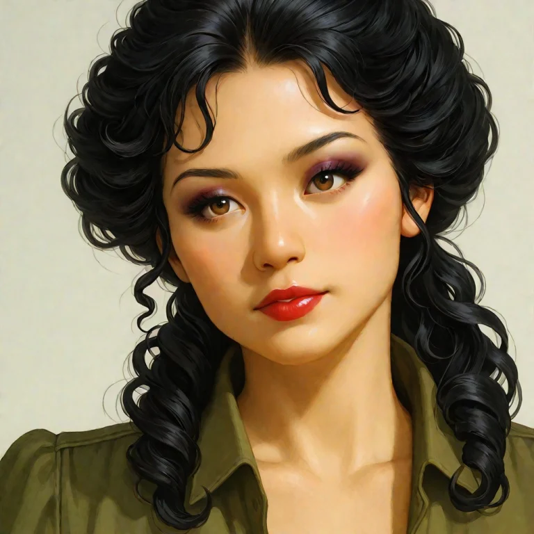 Realistic, 1890s, 1girl, Black Wavy Drop Curls, Portrait, Br...