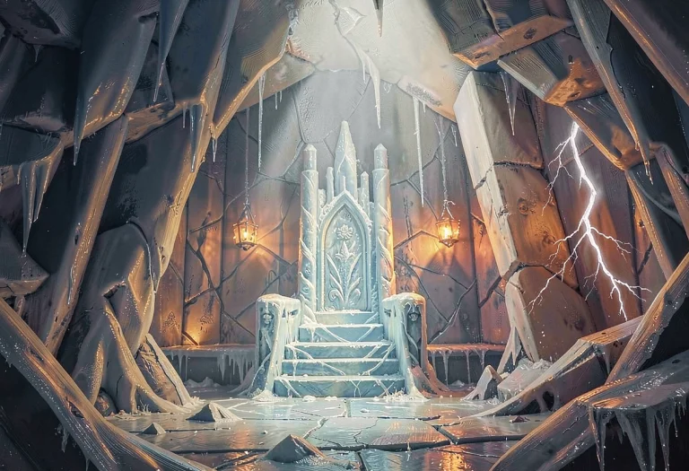 A Frozen Throne Room Deep Beneath A Glacier, Impasto Texture...