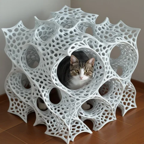 Dynamic Lighting, An Animal, Cat, Cat Shaped1.5, Gyroid, Lat... — SDXL AI Prompt: Dynamic Lighting, an animal, ((cat, cat shaped:1.5)), gyroid, lattice structure,...