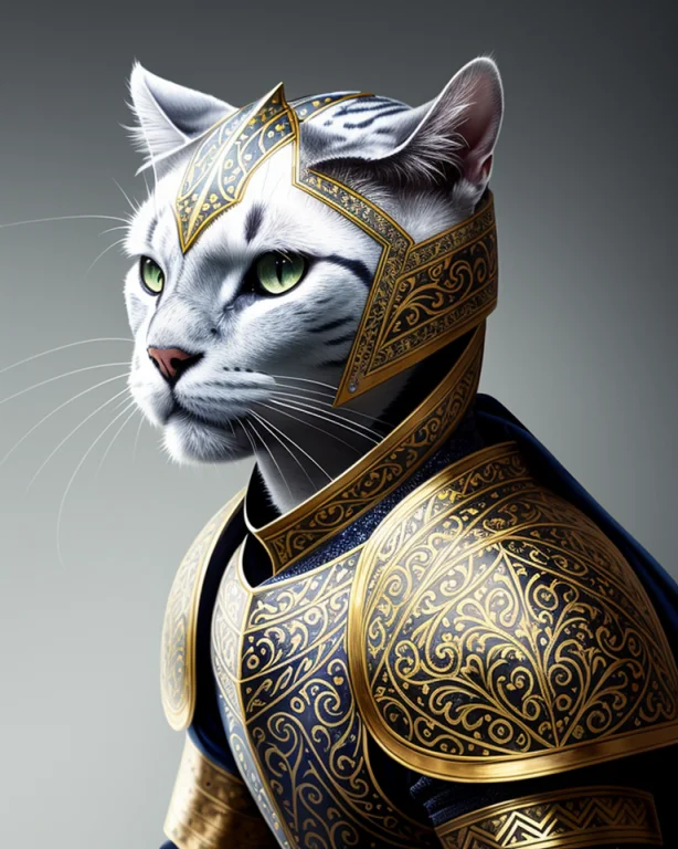 Highest Quality Kneeling Cat Knight, Portrait, Finely Detail...