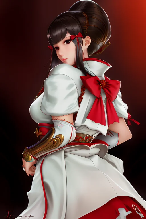 Portrait Of A Girl Lifting Her Skirt, Red Bow On The Back Lo...