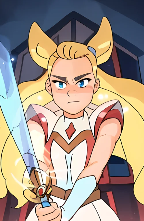 A Woman With Blonde Hair, Pony Tail, Blue Eyes, Wearing A Re...