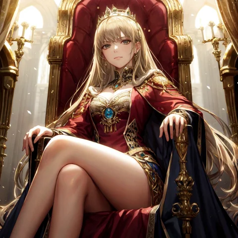 A Stern Looking Queen Wearing Royal Garments Sitting On An I... — Stable Diffusion AI Prompt: a stern looking queen wearing royal garments sitting on an iron throne, beautifu...