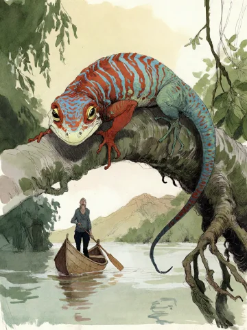 Bradhamel Art Style. A Vibrant, Intricately Patterned Lizard... — Stable Diffusion AI Prompt: Bradhamel art style. A vibrant, intricately patterned lizard with red, blue, and...