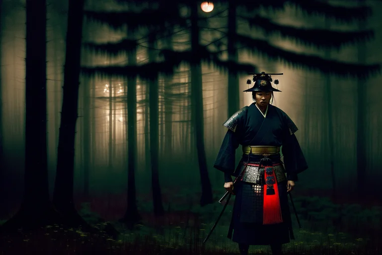 Close Up Shot0.8, Japanese Samurai Warrior, Forest Glade At...