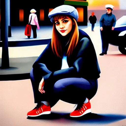 Gopgirl Girl Is Sitting On The Street, Peaked Cap, Gopstyle,...