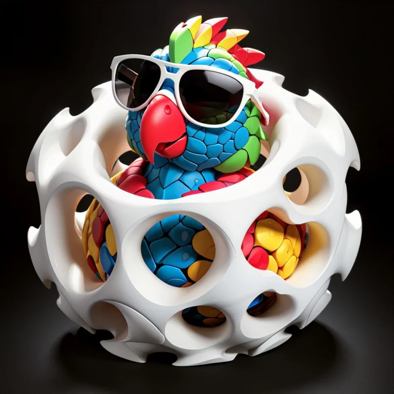 Gyroid Parrot Wearing Sunglasses, Matte White Material, Dark...