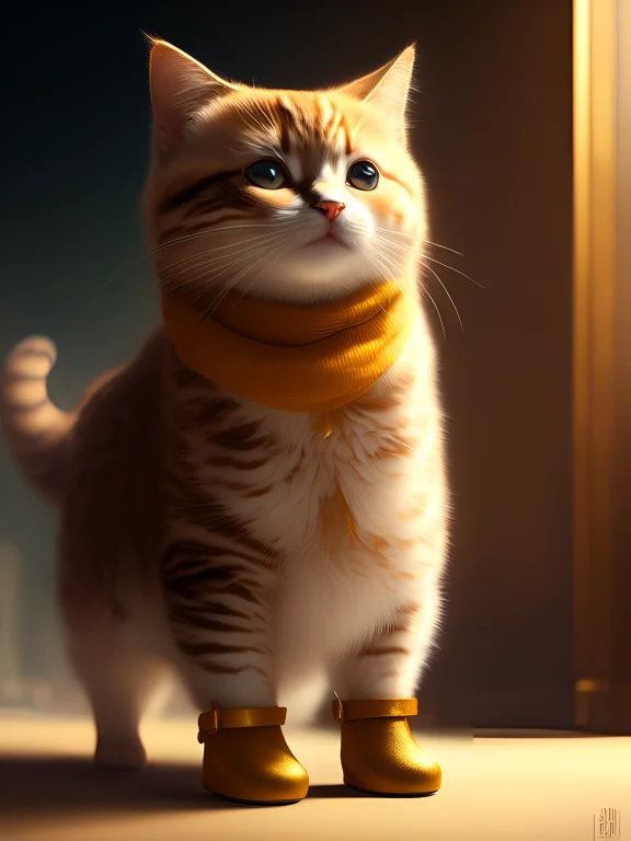Dreamlikeart A Painting Of A Cute Cat Wearing Tiny Little Bo...