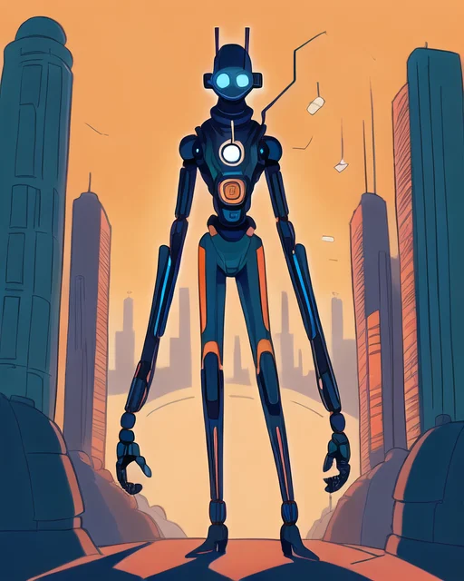 Ayejaymakeart Male Robot, Teal And Orange, Face Covered In S...