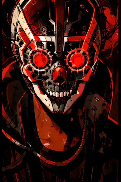 Loratarot Card1, Red Color, Skull Masked Man With A Bunch Of...