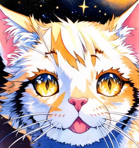 Cat, Hypernetqqqrinkappp0.775, Starryskyprint, Starrysky, Tr... — Stable Diffusion AI Prompt: cat, , starry_sky_print, starry_sky, (traditional_media:1.2), (light_particles:1...