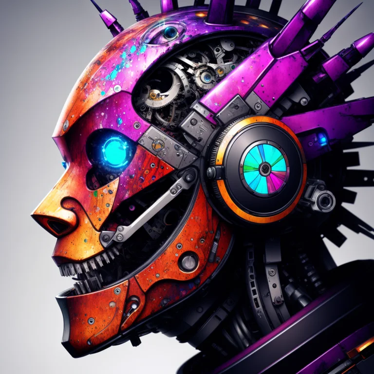 Highly Detailed Robot Head, Clockwork, Transparent, Filled W...
