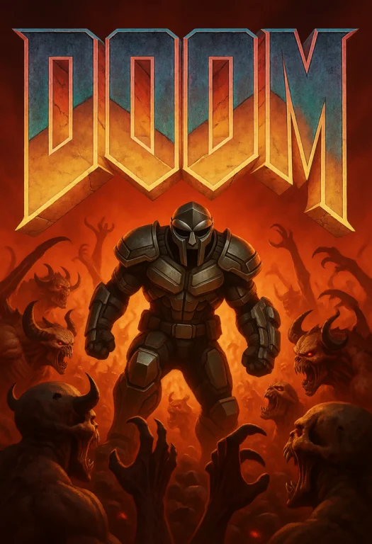 Mf Doom On The Doom Game Cover. Below The Doom Logo, A Large...
