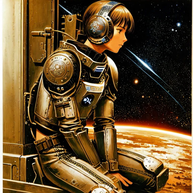Red Mechanical Warrior, Intricate, Detailed, Outer Space, Ca...
