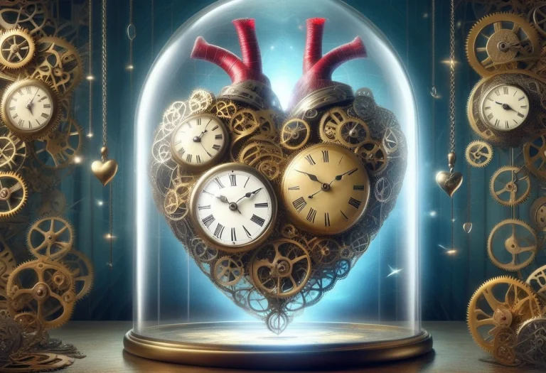 Clockwork Heart Under Glass Dome, Clock Face, Brass Cogs, Ex...