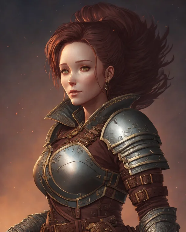 A Woman In Brown Armor With A Sword On Her Back, Character,...