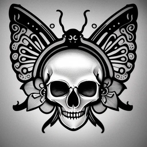 Neotraditional Phantatt A Drawing Of A Skull With A Flower O...