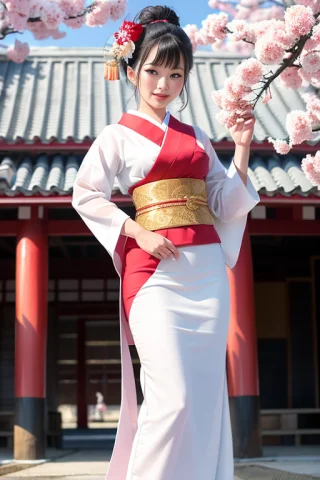 Japan, 1girl,geisha On The Background Of The Temple And Saku... — Stable Diffusion AI Prompt: Japan, 1girl,geisha on the background of the temple and sakura,(dancing:1.6) wit...