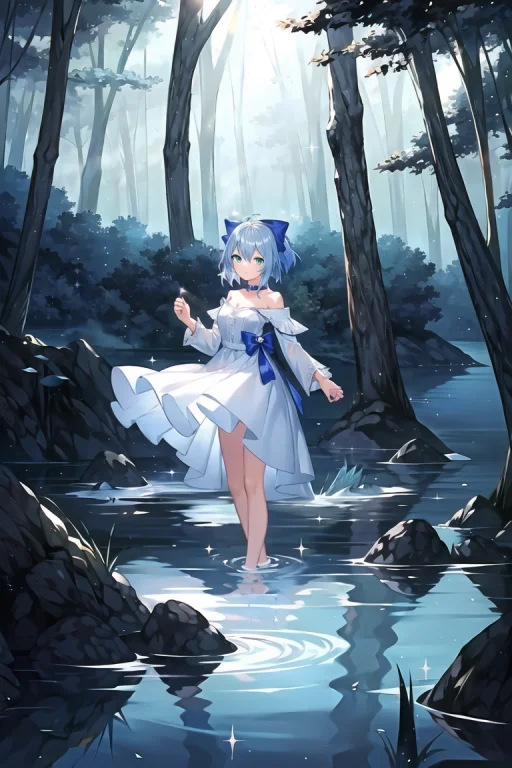 Criin, 1girl, Medium Shot, Blue Hair, Seafoam Green Eyes, In...