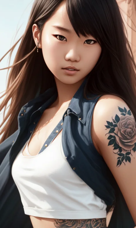 Mdjrny-v4 Style, A Young Asian Girl With Full Body Tattoo, A...