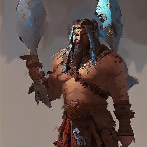 A Colorful Painting Of A Native American Viking Barbarian Wa...