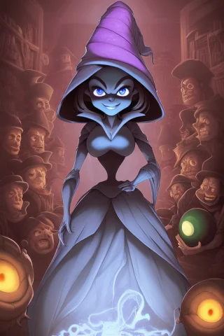 Witch, Hands On Hips, Sly Smile, Wand, In A Dungeon Lab Full... — Stable Diffusion AI Prompt: witch, hands on hips, sly smile, wand, in a dungeon lab full of cauldrons and po...