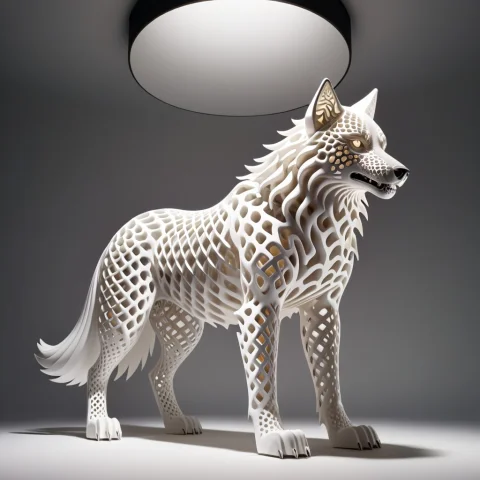 A Majestic Wolf Standing In A Dense, Mystical Forest, Entire... — SDXL AI Prompt: A majestic wolf standing in a dense, mystical forest, entirely made of an intric...
