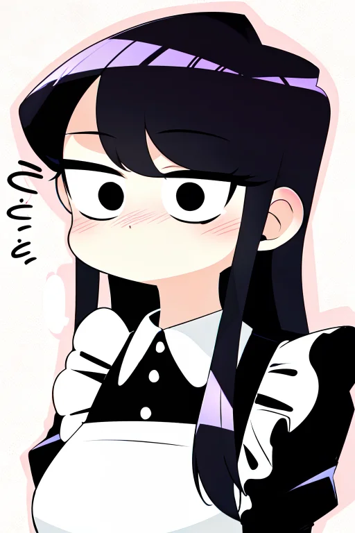Komi Shouko, 1girl, Apron, Black Eyes, Blinking, Dotted Back...
