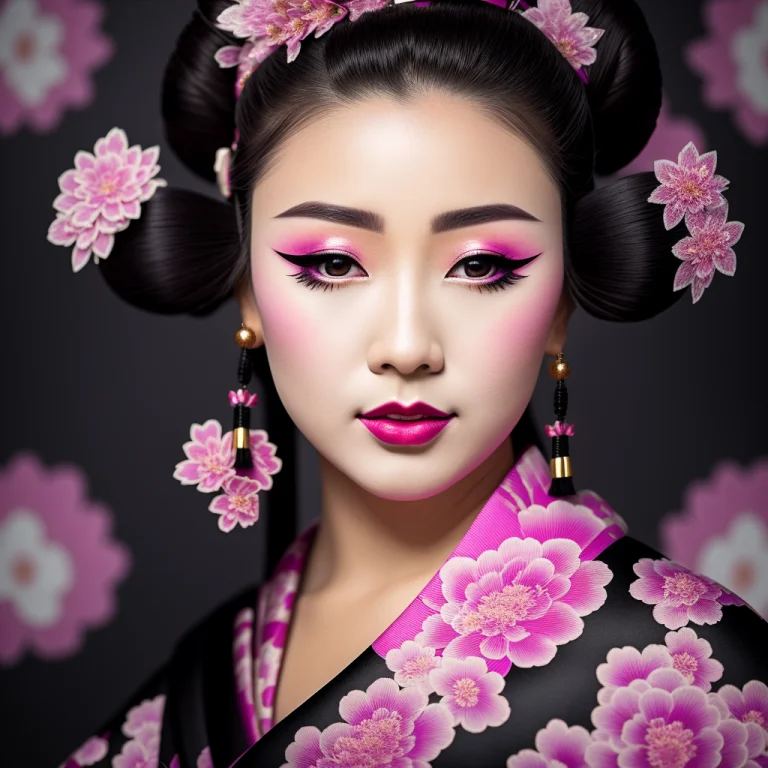 Masterpiece, 4k, Beautiful,kimono, Black, Pink White And Pur...