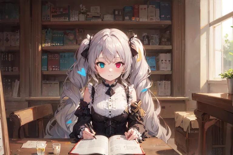 Masterpiece, Best Quality, 1girl, Solo, Sitting In Library,...