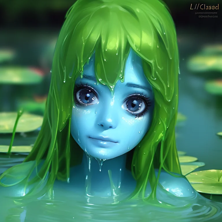 Slimegirl, Wetland, Lilypad, Outdoors0.5, 1girl1.5, Close-up...