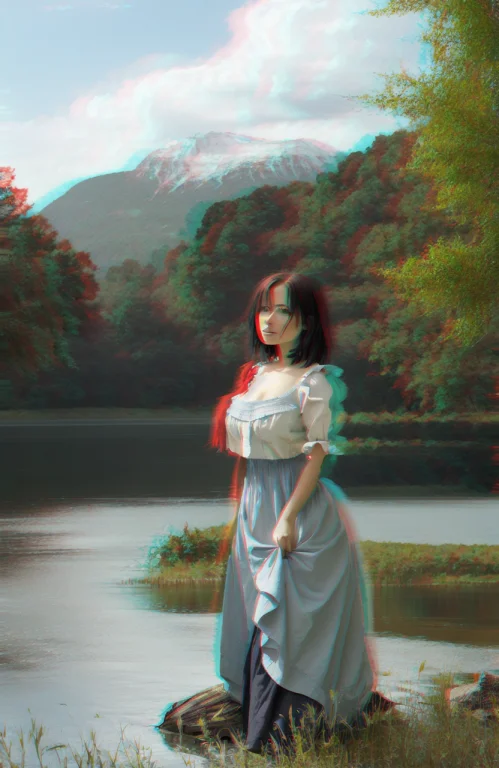 A Landscape Painting Of A Beautiful Woman Standing Next To A...