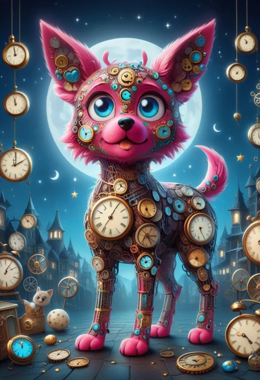 All Made Of Clock, Clockstyle, Cute Pink And Blue Dog, Styli...