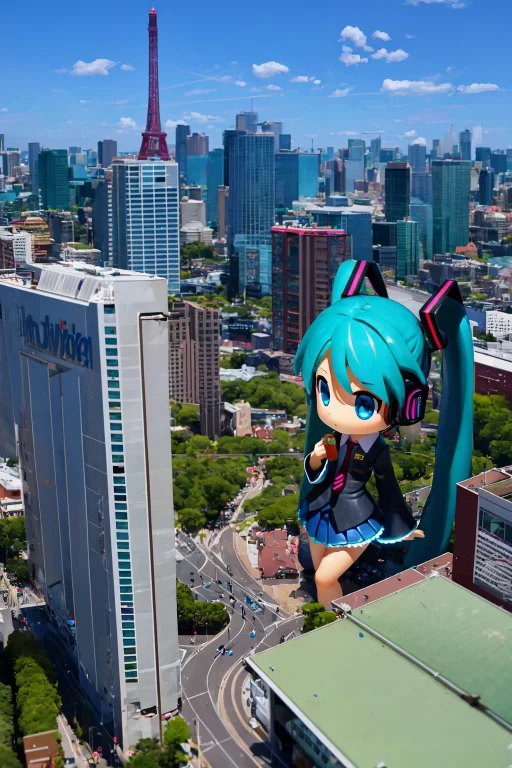 1girl, Solo, Tiltshift, City, Office Lady, Hatsune Miku, Chi...