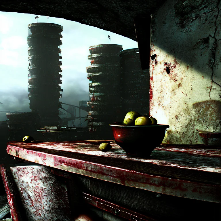 Bowl Of Fruit On A Table, Dramatic Lighting, By Apocbydave
